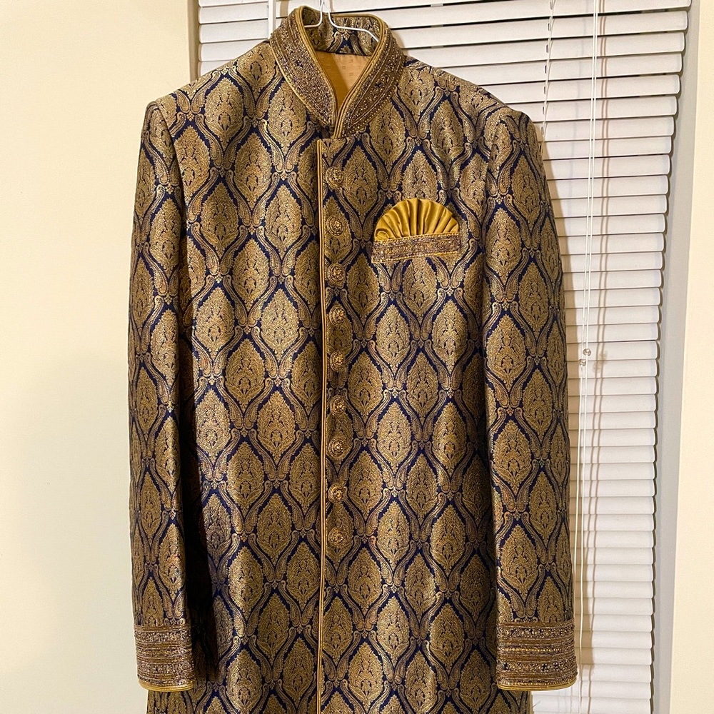 Navy Blue and Gold Sherwani